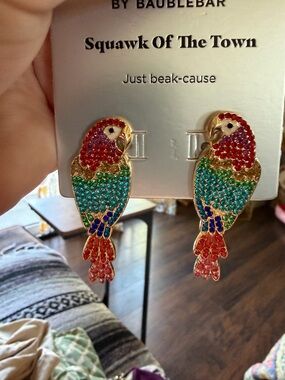 🔘BaubleBar Multicolor Crystal Parrot Earrings - Red Green Blue
